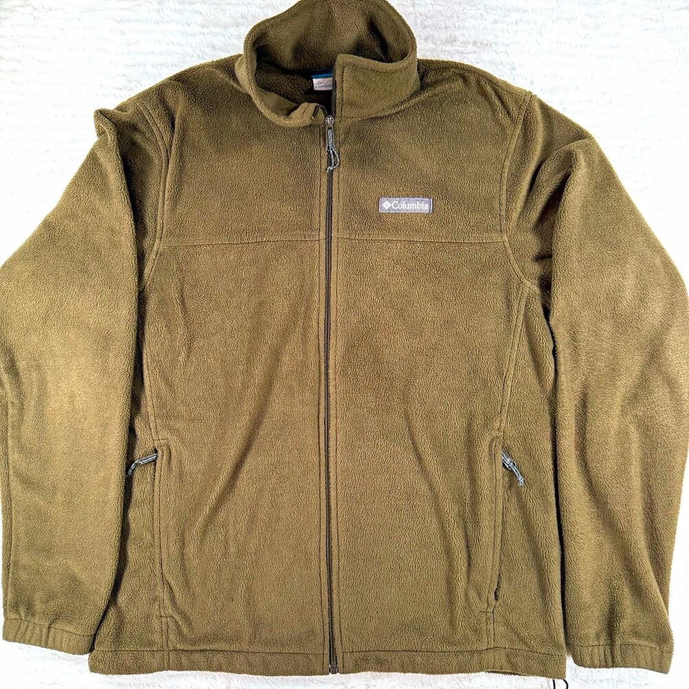 Columbia Men's Brown Full Zip Fleece Jacket Medium Stand-Up Collar Pockets